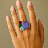 BOLD OVAL PURPLE STATEMENT RING WITH MULTICOLOR STONES